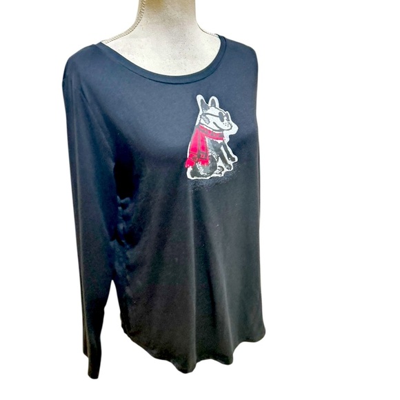 HUE black Long Sleeve Tee french bull Dog red scarf Graphic print size medium - Picture 4 of 7